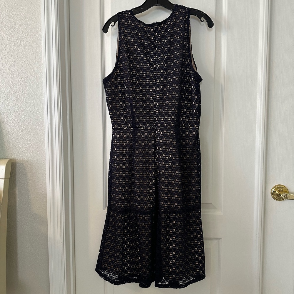 Enfocus studio, dark navy almost black, eyelet, dress, med. EUC
